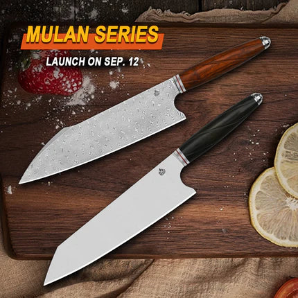 QSP Kitchen Knife 8'' Harpoon Chef Laminated Damascus Blade Desert Iron Wood Handle Mulan Series QS-KK-001B