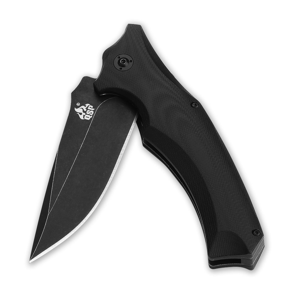 Sthenia pocket knife with black G10 handle and tactical blade design