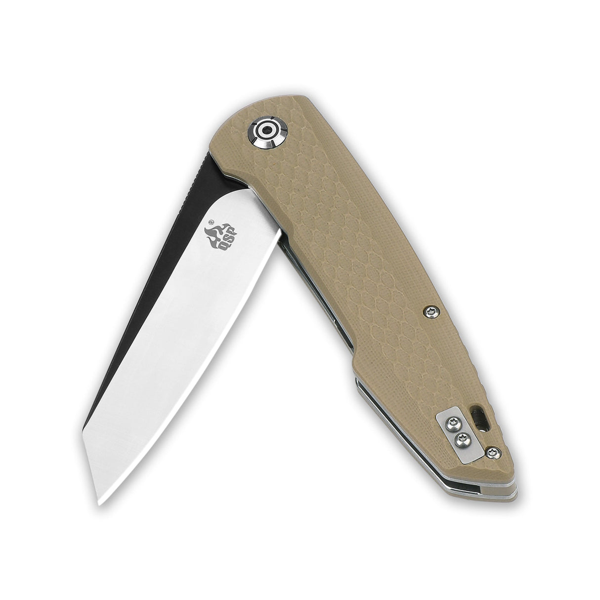 QSP Phoenix pocket knife D2 blade with textured sand G10 handle and liner lock.