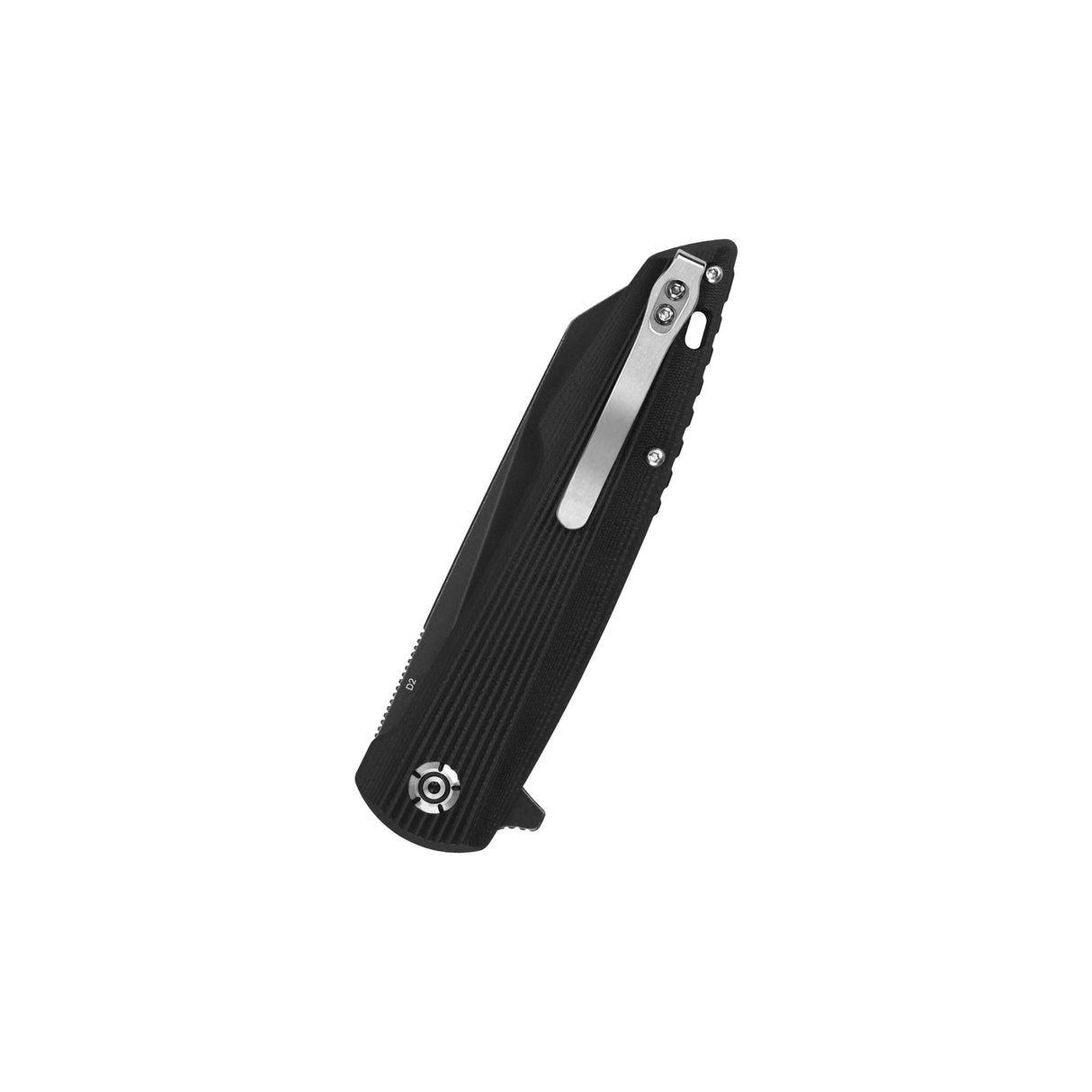 QSP Phoenix pocket knife with ergonomic black G10 handle and streamlined design.