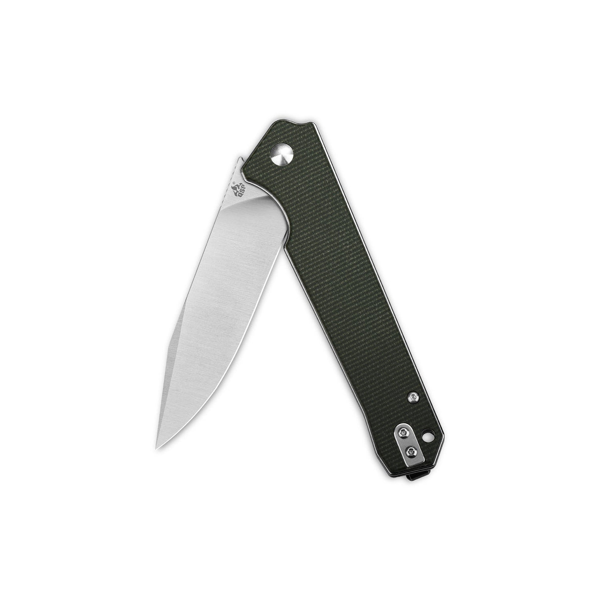 QSP Mamba V2 pocket knife in green micarta with D2 steel blade open