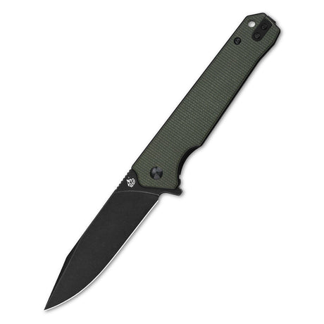 QSP Mamba V2 pocket knife with D2 blade open, featuring green micarta handle