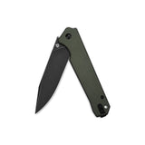 Folded QSP Mamba V2 pocket knife with black D2 blade and green textured handle