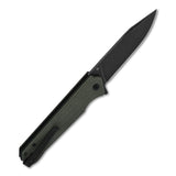 QSP Mamba V2 pocket knife with black D2 blade and green micarta handle, closed position