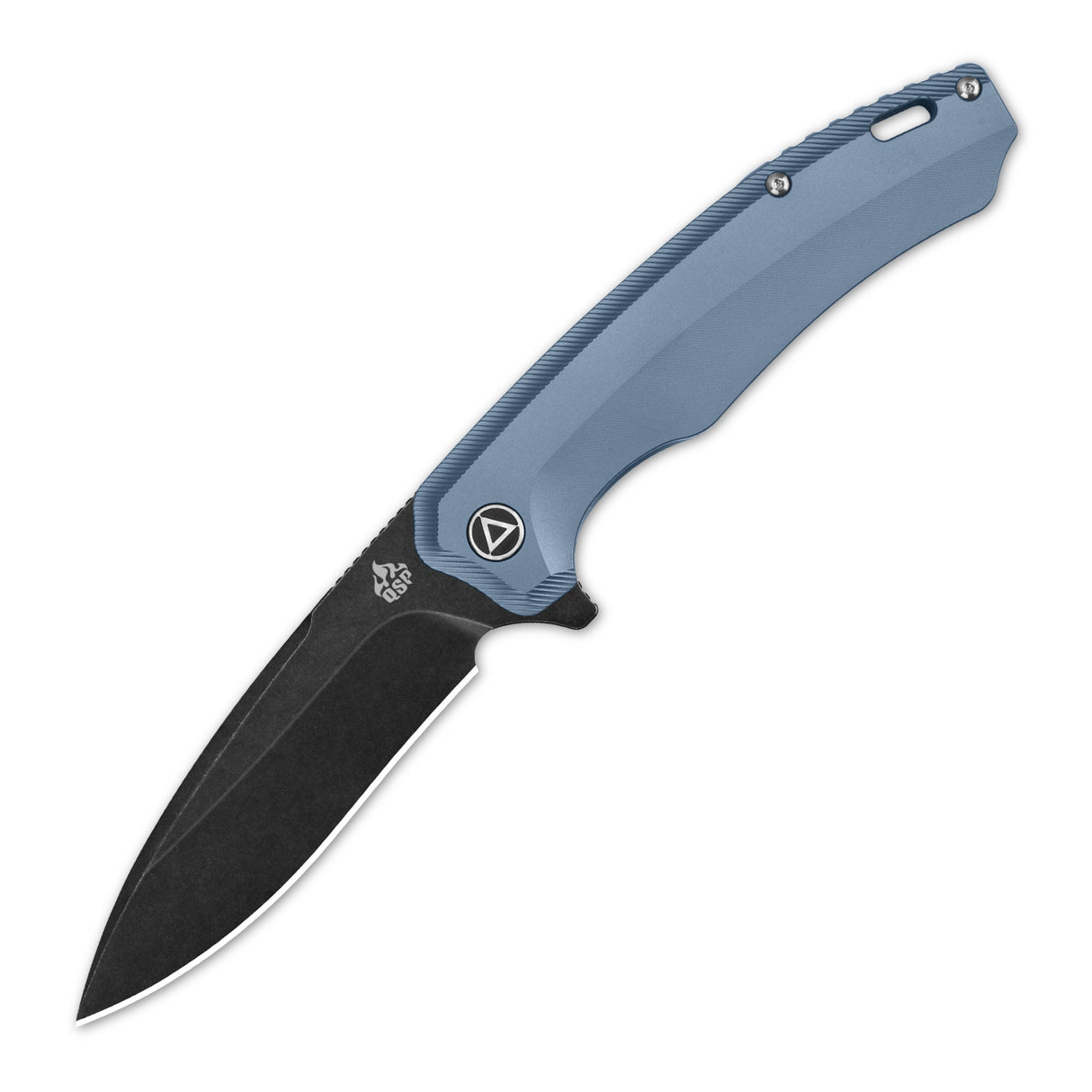 QSP Woodpecker Frame Lock Pocket Knife Böhler M390 Blade  Blue Titanium Handle