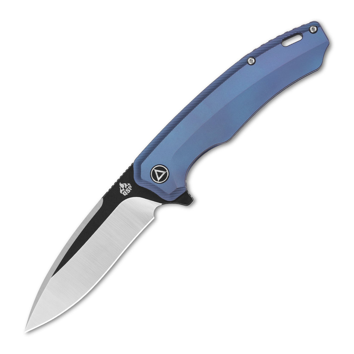 QSP Woodpecker Frame Lock Pocket Knife Böhler M390 Blade  Blue Titanium Handle