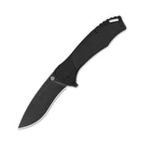 QSP Raven pocket knife with D2 drop point blade and matte black G10 grip.