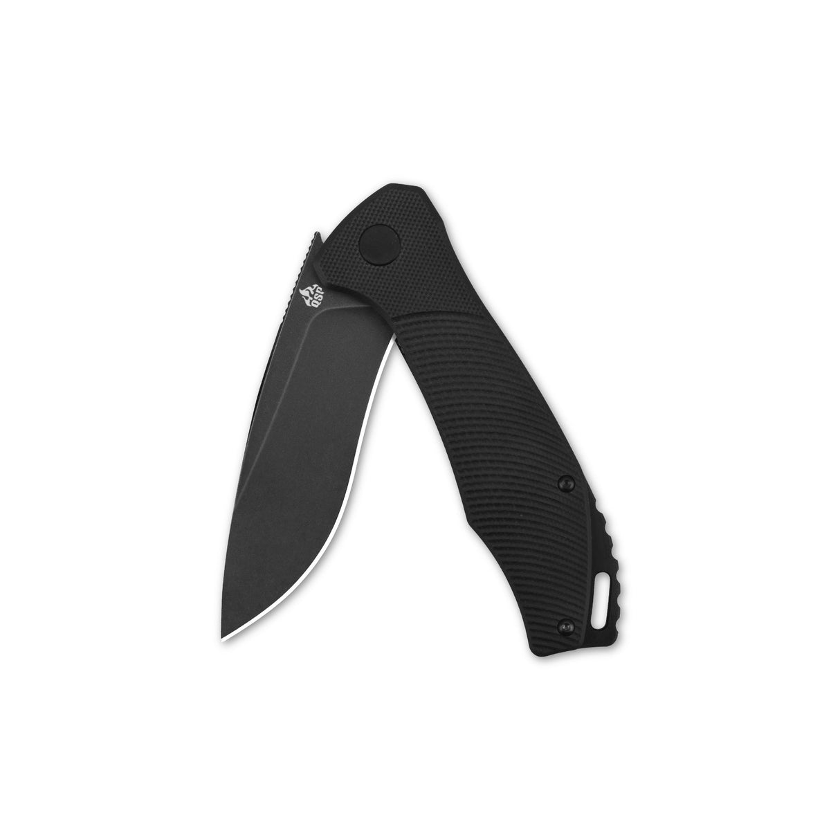 QSP Raven pocket knife with smooth D2 blade and ergonomic black G10 handle