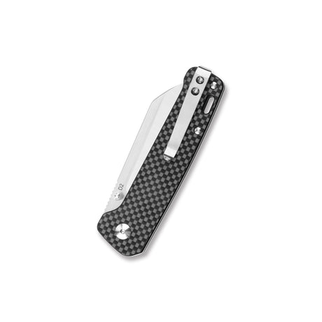 Closed QSP Penguin pocket knife with D2 blade and carbon fiber overlay handle