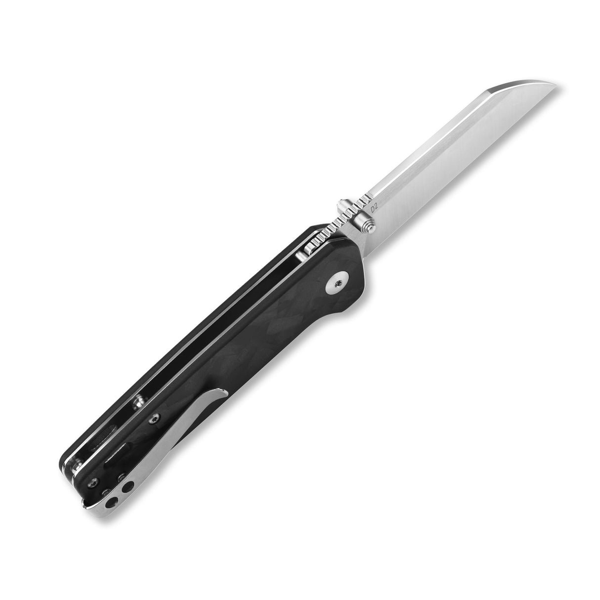 QSP Penguin Liner Lock Pocket Knife D2 Blade Black Shredded CF overlay G10 Handle