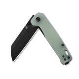 Closed QSP Penguin folding knife with jade G10 handle and black D2 blade