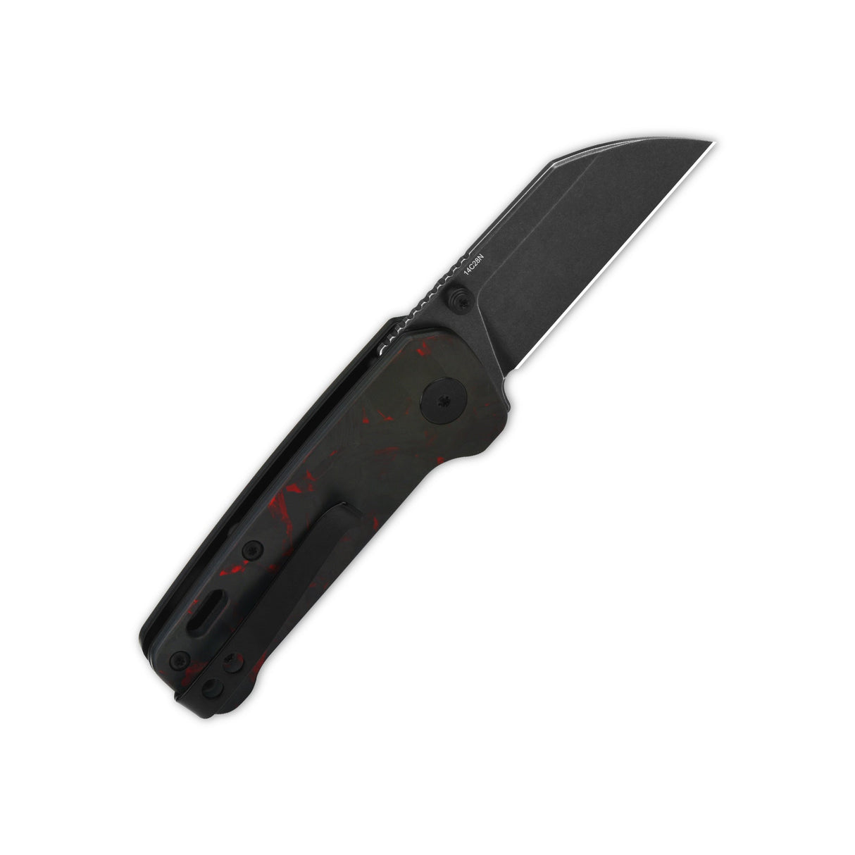 QSP Penguin Mini Liner Lock Pocket Knife 14C28N Blade Red Shredded CF overlay G10 Handle