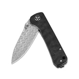 QSP Hawk Liner Lock Pocket Knife Laminated Damascus/S35VN Blade with Marbled Carbon Fiber Handles