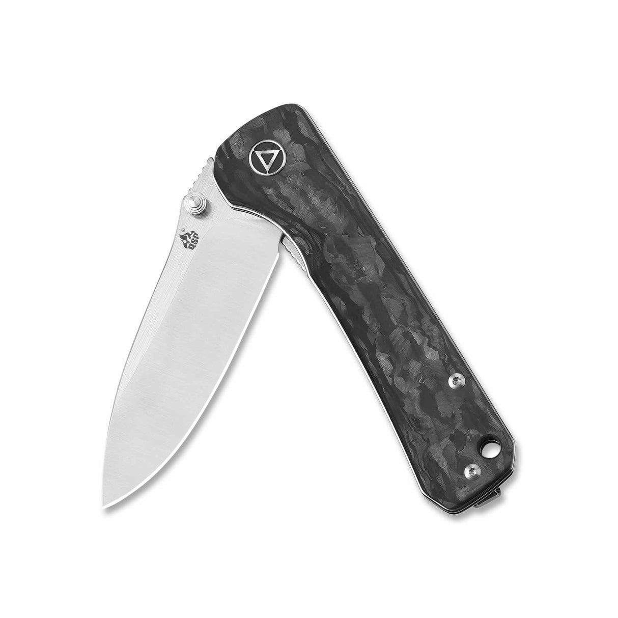 QSP Hawk Liner Lock Pocket Knife Laminated Damascus/S35VN Blade with Shredded Carbon Fiber Handles