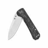 QSP Hawk Liner Lock Pocket Knife Laminated Damascus/S35VN Blade with Shredded Carbon Fiber Handles