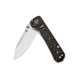 QSP Hawk Liner Lock Pocket Knife Laminated Damascus/S35VN Blade with Copper foil Carbon Fiber Handles