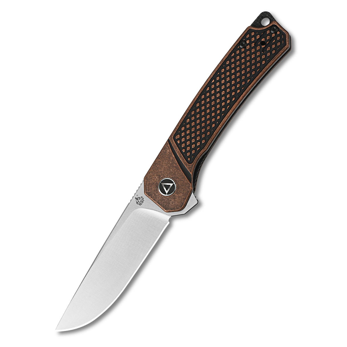 QSP Osprey pocket knife with copper handle and 14C28N blade.