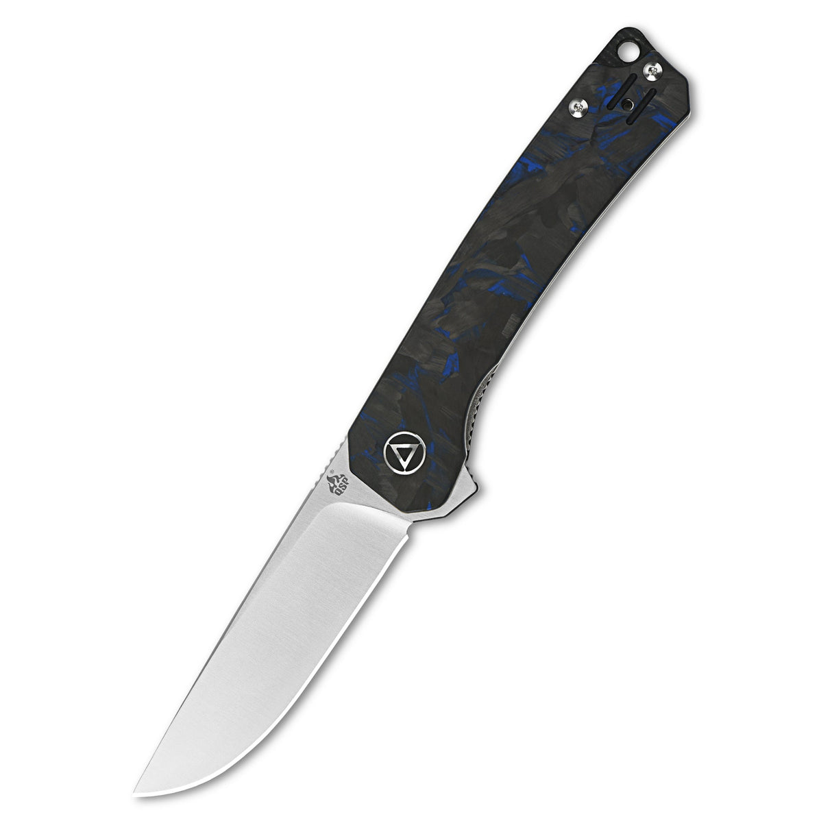 QSP Osprey pocket knife with blue and black G10 handle and 14C28N blade.