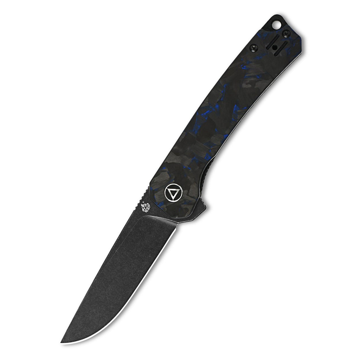 QSP Osprey pocket knife with blue-black G10 handle and drop point 14C28N blade.