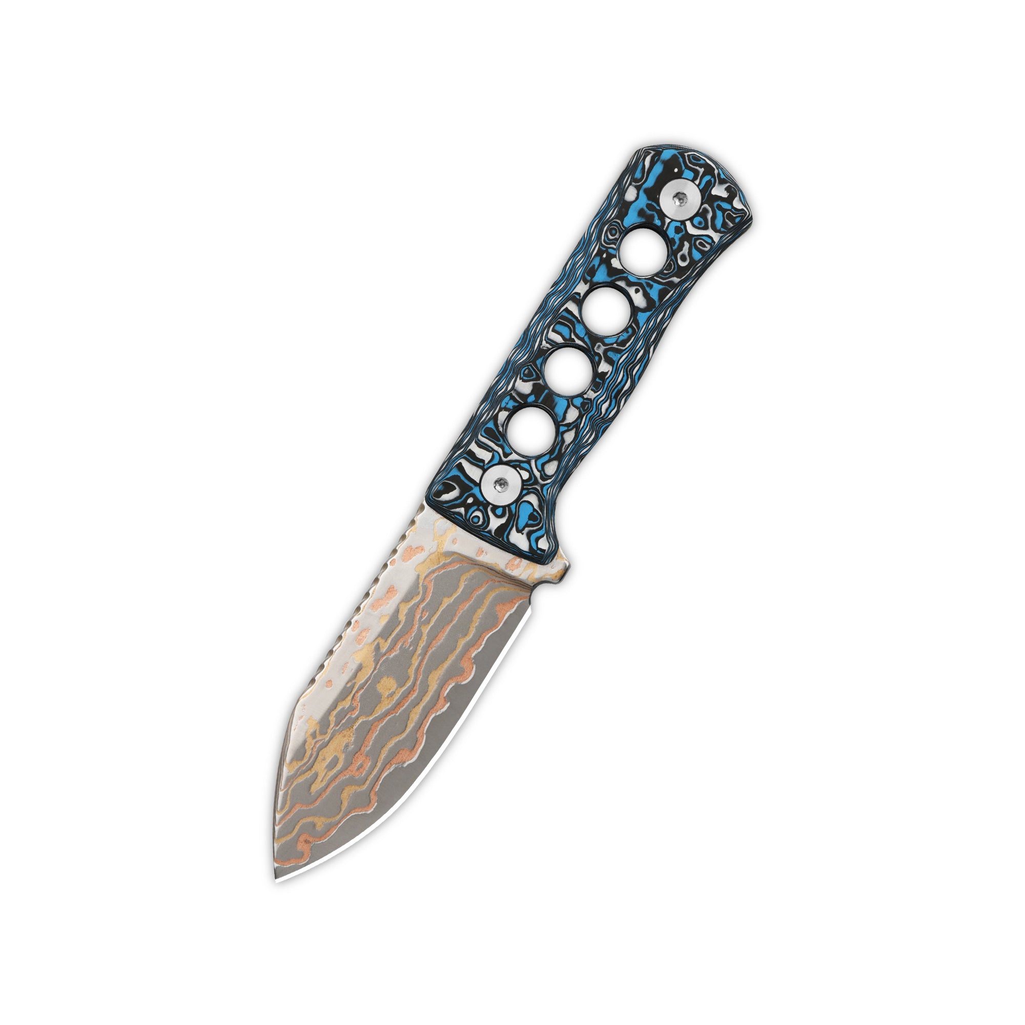 QSP Kitchen Knife 4'' Kritsuke Brass Copper Damascus Blade Desert