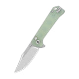 QSP Grebe Button Lock Pocket Knife 14C28N blade Jade G10 Handle