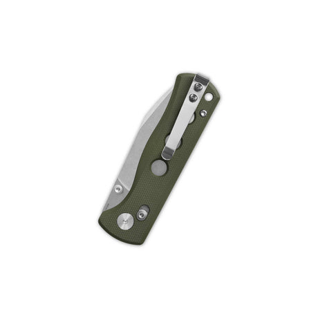 Closed QSP Canary Glyde Lock pocket knife with olive green G10 handle