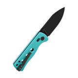 Top view of QSP Canary Glyde Lock Pocket Knife with black blade and Tiffany Blue G10 handle.