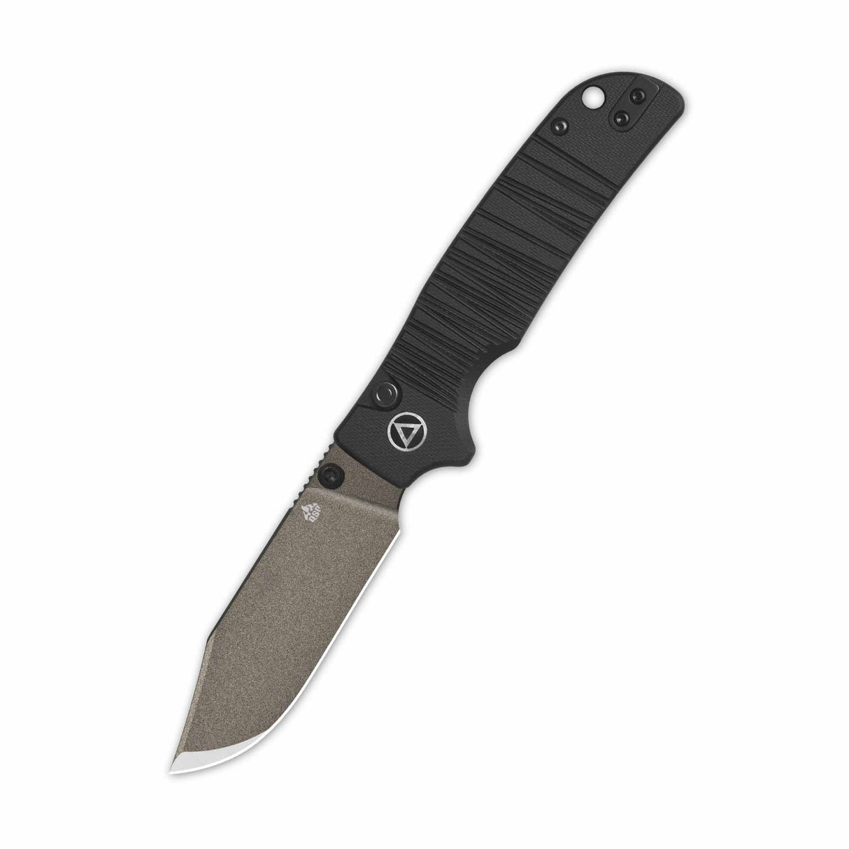 QSP Kali Button Lock Pocket Knife with black G10 handle and clip point blade