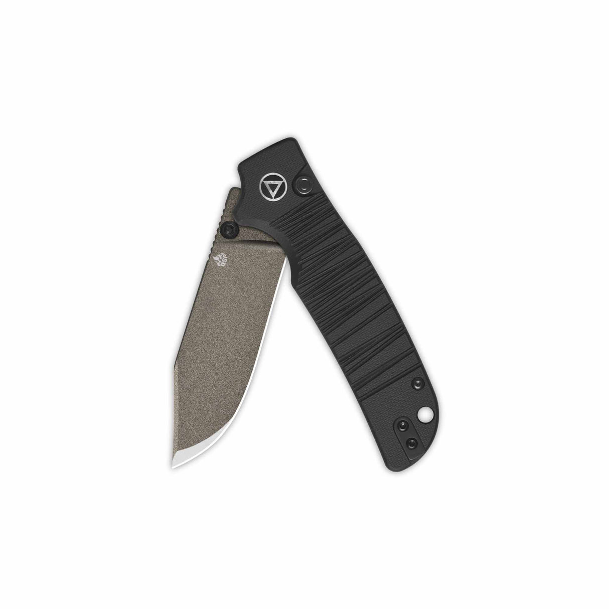 QSP Kali pocket knife with black G10 handle and champagne-coated clip point blade