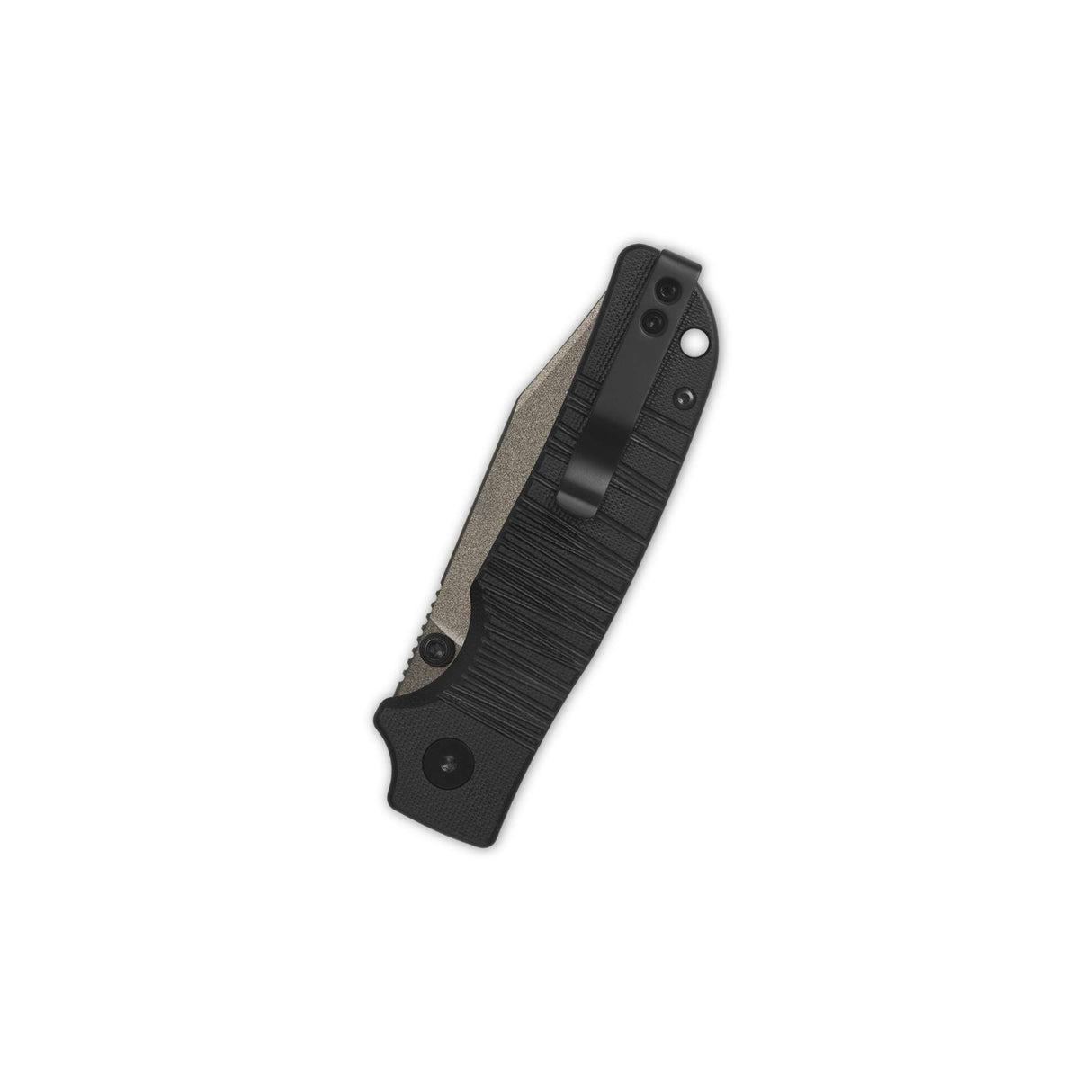 Compact QSP Kali pocket knife with black handle and clip point blade design