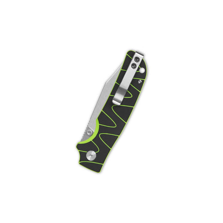 QSP Kali Button Lock Pocket Knife 14C28N Blade Black/Neon G10 Handle