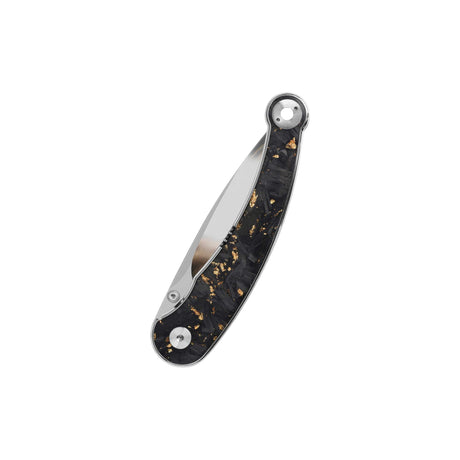 Sleek pocket knife with carbon fiber handle and polished 14C28N blade